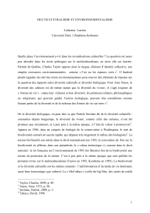 MULTICULTURALISME ET ENVIRONNEMENTALISME  Catherine  Larrère Université Paris 1-Panthéon-Sorbonne