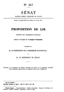 SENAT PROPOSITION DE LOI N° 367 relative à l'emploi de la langue française.