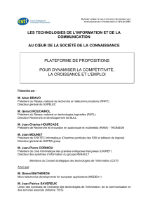 PLATEFORME DE PROPOSITIONS POUR DYNAMISER LA COMPÉTITIVITÉ, LA CROISSANCE ET L'EMPLOI