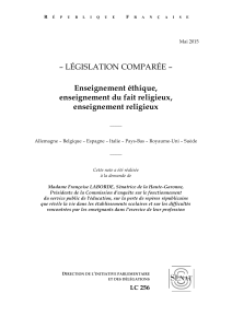 – LÉGISLATION COMPARÉE –  Enseignement éthique, enseignement du fait religieux,