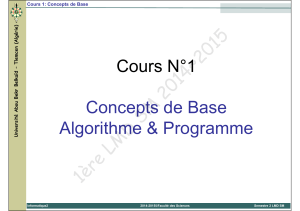 1ère LMD SM 2014~2015 Cours N°1 Concepts de Base Algorithme &amp; Programme