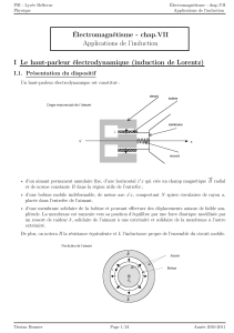 Électromagnétisme - chap.VII Applications de l’induction
