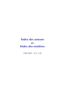 Index des auteurs et Index des matières 1982-2001 : Vol. 1-20