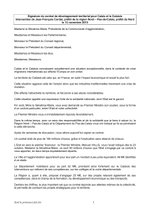 Signature du contrat de développement territorial pour Calais et le... Intervention de Jean-François Cordet, préfet de la région Nord –...