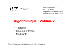 iUT Algorithmique : Volume 2 • Tableaux • Sous-algorithmes