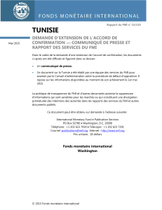 TUNISIE DEMANDE D’EXTENSION DE L’ACCORD DE CONFIRMATION — COMMUNIQUÉ DE PRESSE ET