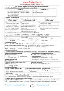 Formules de calcul des agrégats de la comptabilité nationale