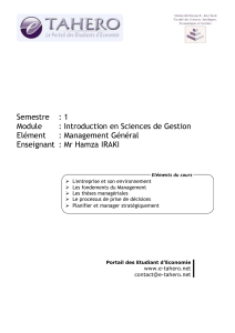 Semestre   : 1 Module : Introduction en Sciences de Gestion