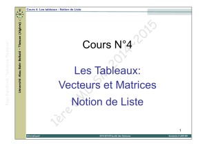 1ère LMD SM 2014~2015 Cours N°4 Les Tableaux: Vecteurs et Matrices