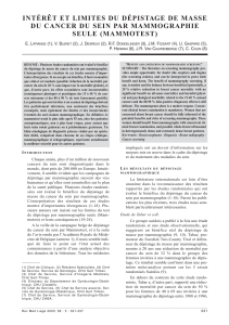 INTÉRÊT ET LIMITES DU DÉPISTAGE DE MASSE SEULE (MAMMOTEST)