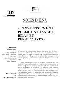 119 « L’INVESTISSEMENT PUBLIC EN FRANCE : BILAN ET