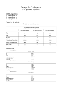 Espagnol – Conjugaison Les groupes verbaux Verbes réguliers : Formation du radical