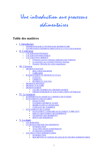 Une introduction aux processus sédimentaires Table des matières I. Introduction