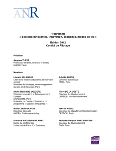Programme « Sociétés Innovantes, innovation, économie, modes de vie » Édition 2012