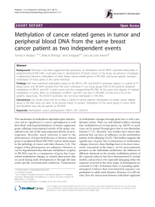 Methylation of cancer related genes in tumor and