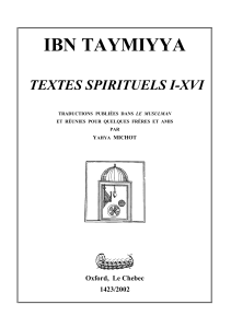 IBN TAYMIYYA  TEXTES SPIRITUELS I-XVI Oxford,  Le Chebec