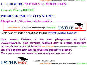 Chapitre 1 : Structure de la matière L1 - CHIM 110 -