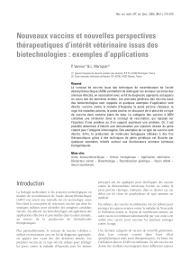 Nouveaux vaccins et nouvelles perspectives thérapeutiques d’intérêt vétérinaire issus des