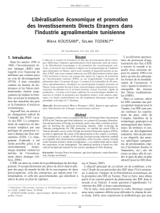 Libéralisation économique et promotion des Investissements Directs Etrangers dans l’industrie agroalimentaire tunisienne