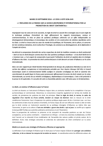 MARDI 23 SEPTEMBRE 2014 : LE CESE A VOTE SON... « L’INFLUENCE DE LA FRANCE SUR LA SCENE EUROPEENNE ET...