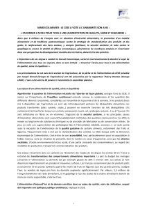 MARDI 28 JANVIER : LE CESE A VOTE A L’UNANIMITE... « FAVORISER L’ACCES POUR TOUS A UNE ALIMENTATION DE QUALITE,...