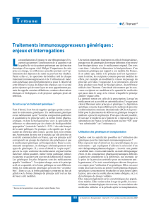 L T Traitements immunosuppresseurs génériques : enjeux et interrogations