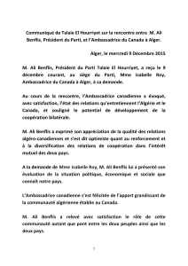 Communiqué de Talaie El Hourriyet sur la rencontre entre ... Benflis à Alger.