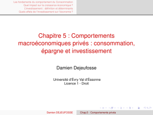 Les fondements du comportement du Consommation L’investissement : définition et déterminants