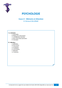 PSYCHOLOGIE Cours 4 – Mémoire et Attention Pr Richard DELORME