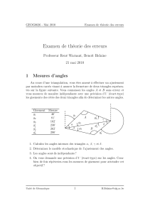 Examen de théorie des erreurs 1 Mesures d’angles Professeur René Warnant, Benoît Bidaine
