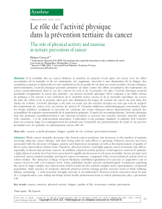 Le rôle de l’activité physique dans la prévention tertiaire du cancer