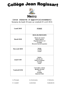 Menu  Semaine du lundi 28 mars au vendredi 01 avril 2016