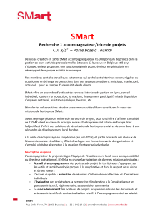 SMart Recherche 1 accompagnateur/trice de projets CDI 3/5 – Poste basé à Tournai