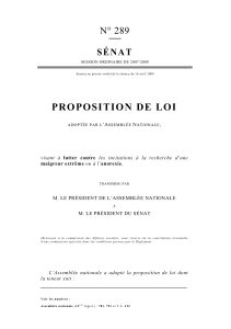 PROPOSITION DE LOI N° 289 SÉNAT ’A