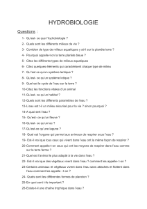 HYDROBIOLOGIE  Questions :