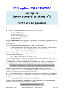 PCSI option PSI 2015/2016 Corrigé du Devoir Surveillé de chimie n°5