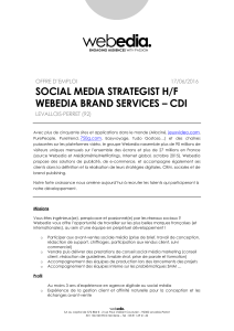 SOCIAL MEDIA STRATEGIST H/F WEBEDIA BRAND SERVICES – CDI  OFFRE D’EMPLOI