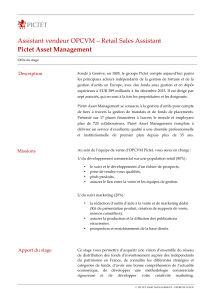Assistant vendeur OPCVM – Retail Sales Assistant Pictet Asset Management Description