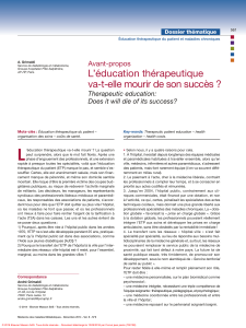 L L’éducation thérapeutique va-t-elle mourir de son succès ? Avant-propos