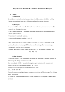 Rappels sur la structure de l’atome et des liaisons chimiques