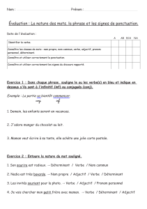 Évaluation  : La nature des mots, la phrase et les signes... Nom :