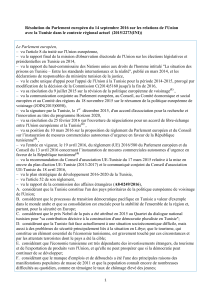 Résolution du Parlement européen du 14 septembre 2016 sur les... avec la Tunisie dans le contexte régional actuel  (2015/2273(INI))