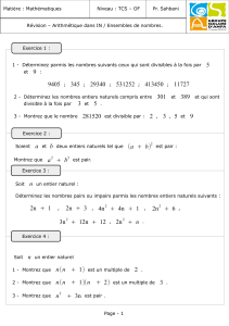 Matière : Mathématiques        ... Révision – Arithmétique dans IN / Ensembles de nombres.