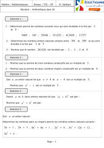 Matière : Mathématiques       ... Révision – Arithmétique dans IN Exercice 1 :