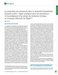La protection des personnes dans la recherche biomédicale