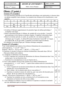 Chimie: (8 points)  Exercice n°1 :(2 points)