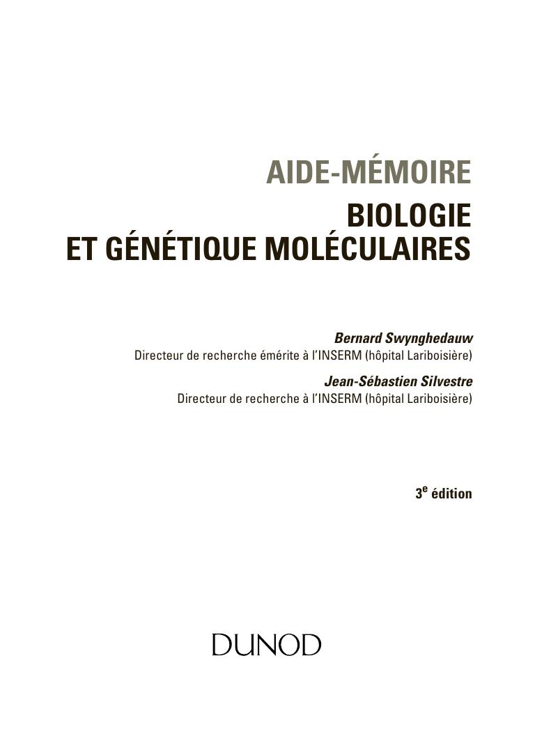 Aide Memoire Bilogie Et Genetique Moleculaire - 