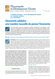 L’économie solidaire : une manière nouvelle de penser l'économie 5.5. Économie solidaire.