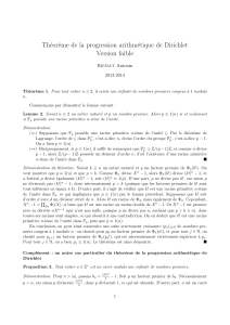 Théorème de la progression arithmétique de Dirichlet Version faible Riffaut Antonin 2013-2014