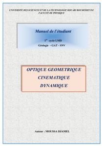 OPTIQUE GEOMETRIQUE CINEMATIQUE DYNAMIQUE Manuel de l’étudiant